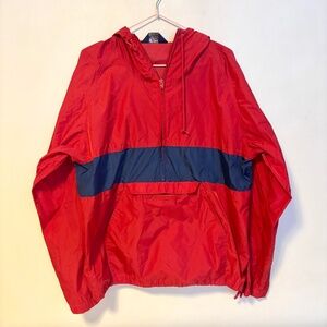 Woolrich Pullover Quarter Zip Lightweight Hooded Waterproof Jacket Red Blue Mens